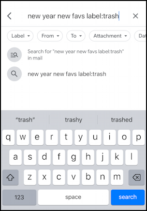 gmail for mobile iphone search trash - specify label