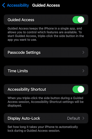 iphone kid lockdown guided access - settings > accessibility > guided access ENABLED