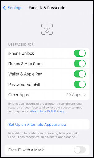 enable iphone stolen device protection - settings > face id & passcode