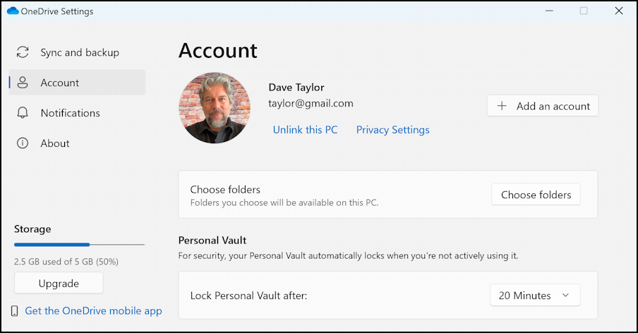 onedrive space available used - account settings