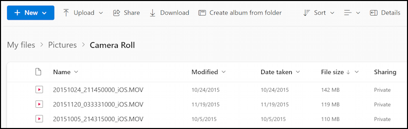 onedrive space available used - pictures > camera roll