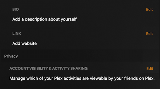 plex user account privacy settings - options preferences