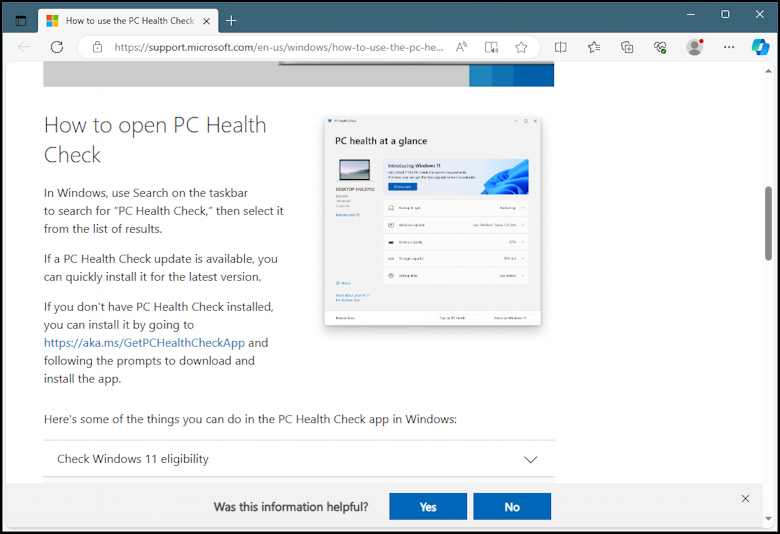 win10 updates security - check for windows 11 compatibility health check