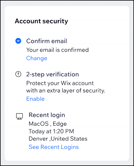 wix enable account authentication 2-factor - account security menu