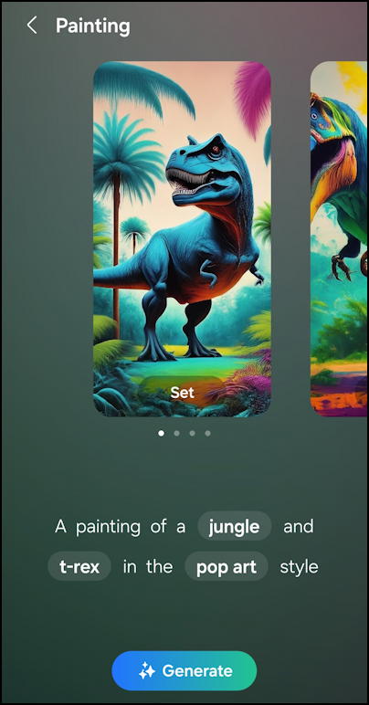 samsung one ui android 14 ai wallpaper - trex jungle pop art