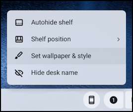 chromeos desks workspace on shelf - right-click menu