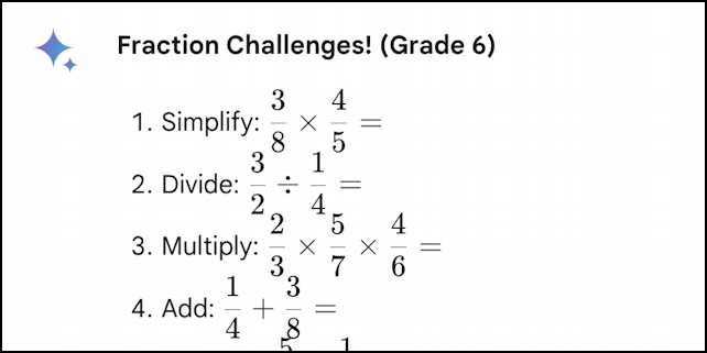 gemini fractions math problems equations to solve - poorly spaced