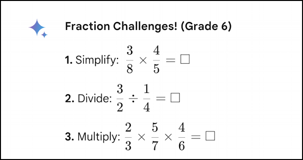 gemini fractions math problems equations to solve - ready to go
