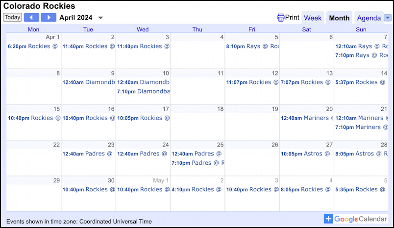 google calendar subscribe add sports team schedule - colorado rockies schedule april 2024