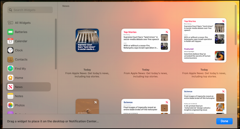 mac custom news widget - main widget pane