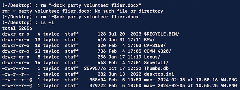 macos mac view hidden files folders - remove stray docx file