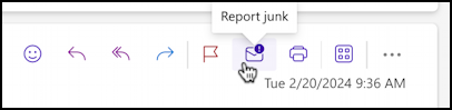 outlook reading pane action - tool tip pop up: report junk
