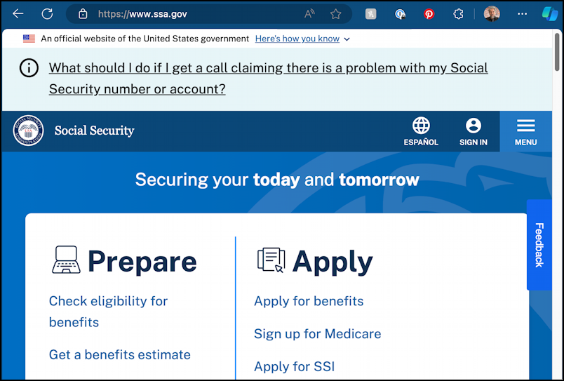 ssa scam phishing email - real ssa.gov site - home
