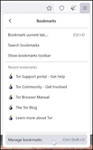 win pc tor browser - bookmarks submenu