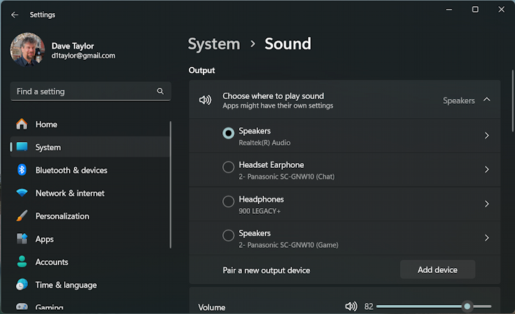 win11 sound settings - output/input