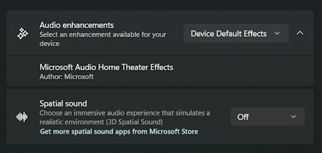 win11 sound settings - add sound effects spatial audio