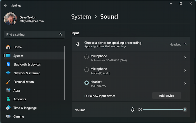 win11 sound settings - choose input