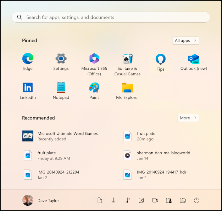 win11 start menu - basic layout