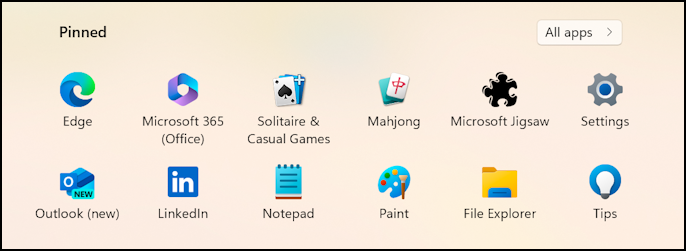 win11 start menu - pinned apps rearranged