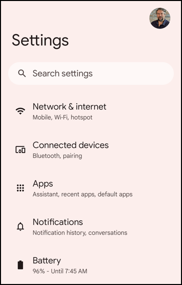 android change security access pin - settings main screen