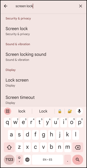 android change security access pin - search for screen lock
