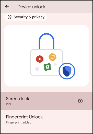 android change security access pin - security & privacy options set up