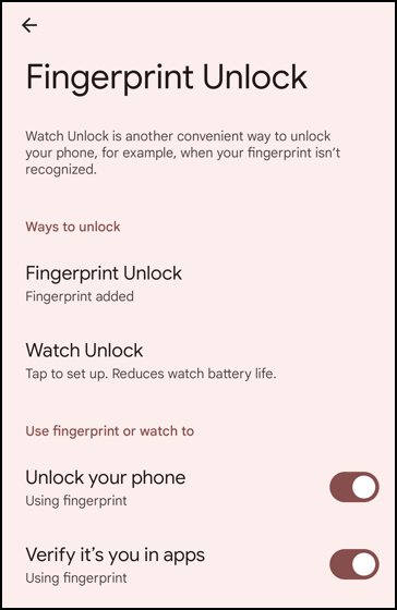 android change security access pin - fingerprint settings