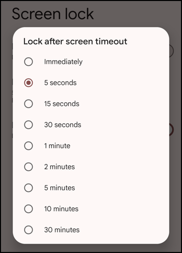 android change security access pin - screen lock timeout settings