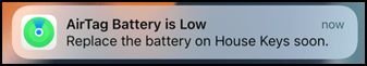 apple airtags firmware - notification: battery is low