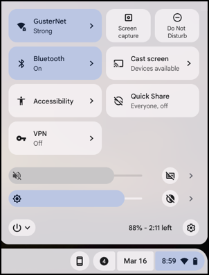 chromebook chromeos change sleep timer - shelf pop up settings