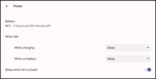 chromebook chromeos change sleep timer - settings > device > power