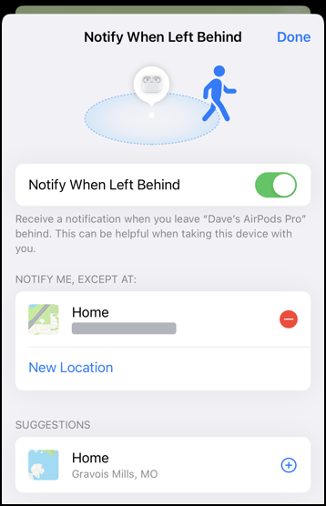 apple find my notification - settings and preferences