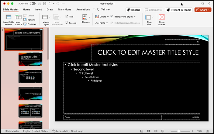 powerpoint change theme master - view master slide