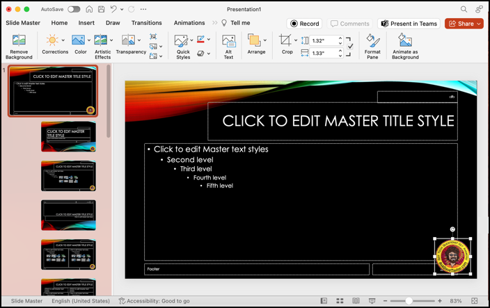 powerpoint change theme master - image dragged onto master slide