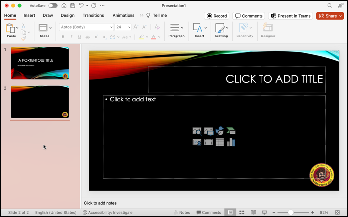 powerpoint change theme master - new slide with logo