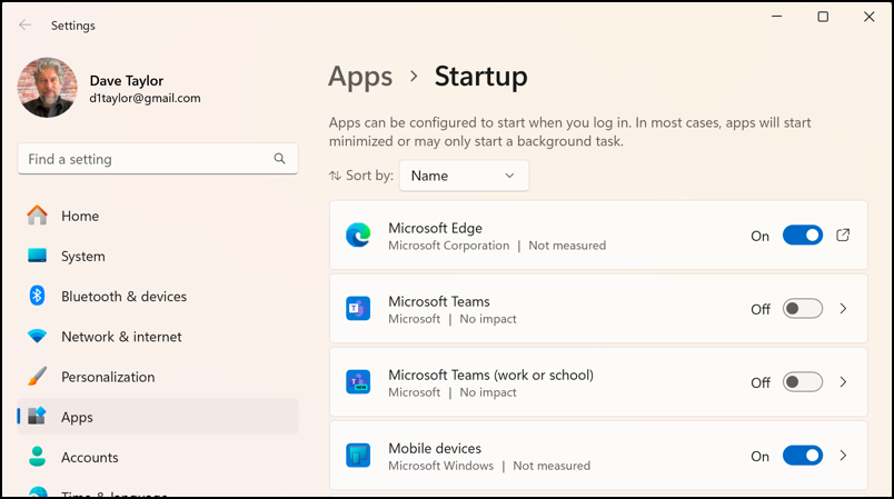 win11 disable startup apps - system settings - startup apps