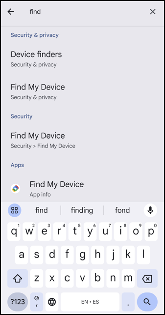 google find my device android access mobile -  settings