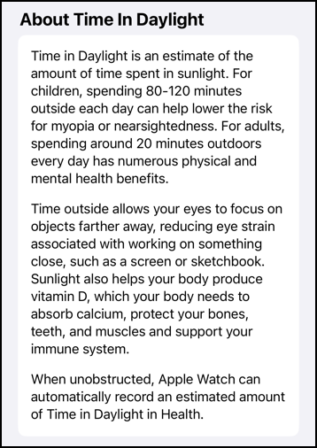 apple watch health time daylight - health app - about time in daylight
