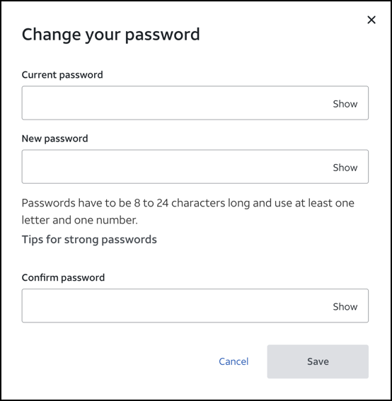 att.com change password - enter new password
