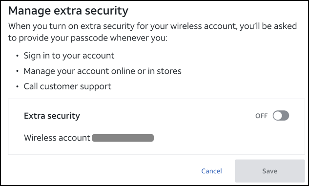 att.com change password - enable extra security details