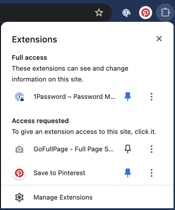 google chrome capture save full webpage - list of installed extensions