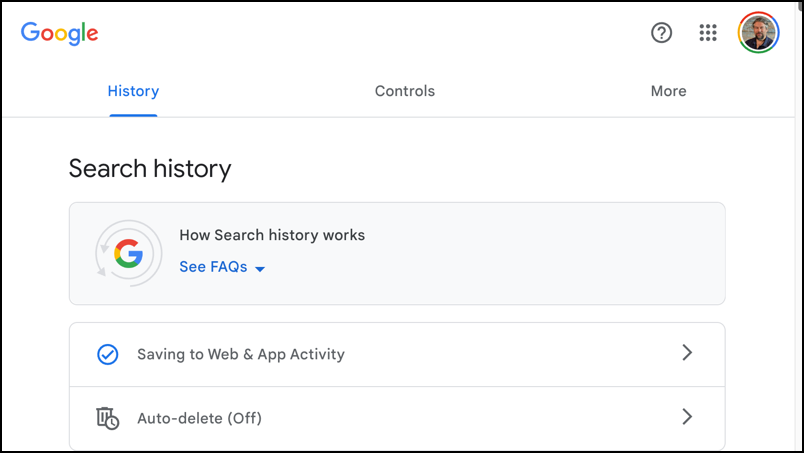 google delete manage search history - settings