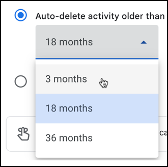 google delete manage search history - auto delete how old menu