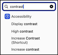 mac macos interface high contrast theme - search system settings for 'contrast'