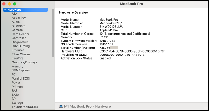 mac macos macbook model number serial - system report