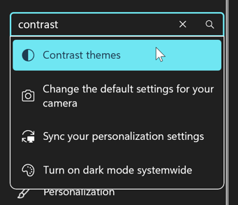 windows win11 pc interface contrast theme - search for 'contrast'