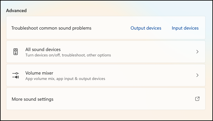 win11 pc no sound output device - output devices list