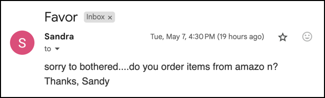 amazon ubereats gift card email scam - first touch