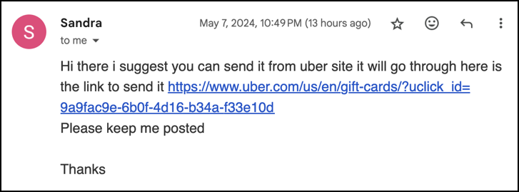 amazon ubereats gift card email scam - use this link instead
