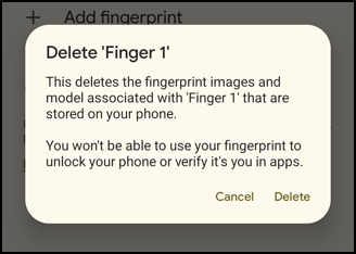 android replace fingerprint scan - sure you want to delete?
